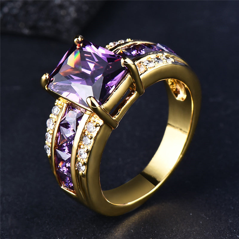 Golden Plated 18K Golden Plated Copper Ring  Rectangle Cut  Synthetic Cubic Zirconia  Engagement Princess Love Band  Daily Wear and Holidays  Valentines Day Gift  Elegant