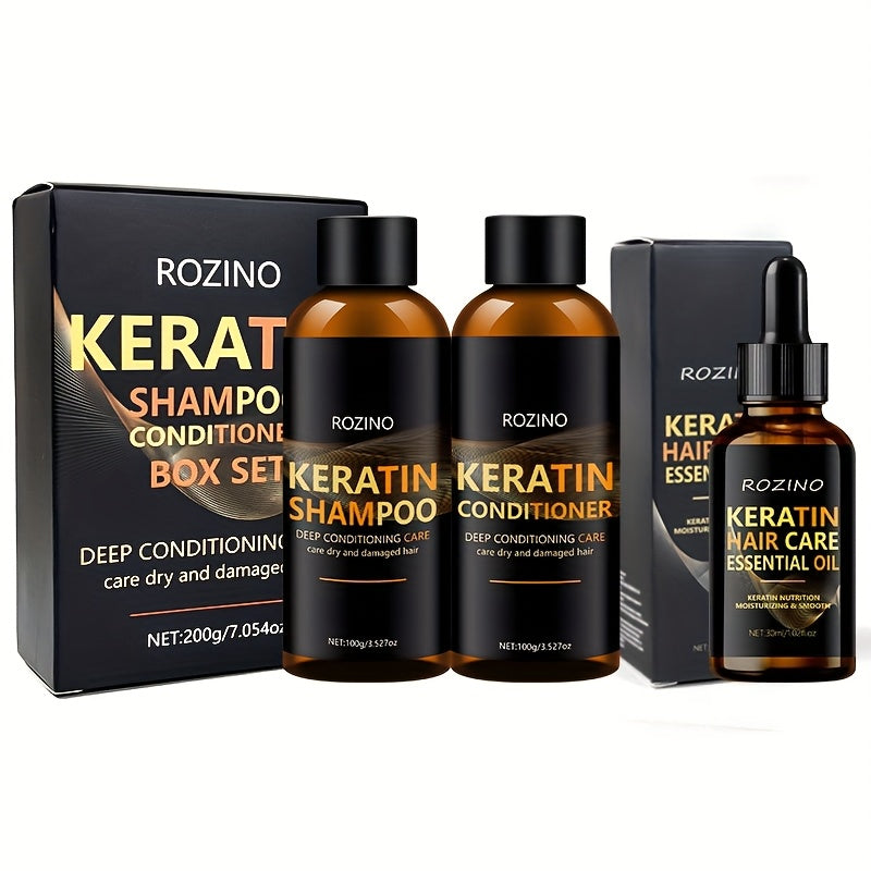 ROZINO Keratin Oil Trio  Deep Moisture  Shine