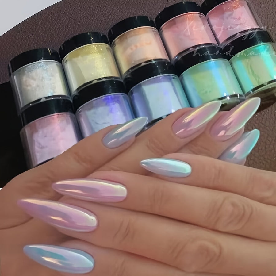 Holographic Neon Aurora Nail Powder Mirror Chrome Finish